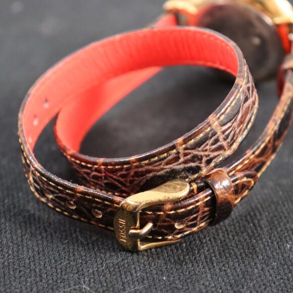 Fossil Women’s Gold Tone Watch w/ Brown Leather Wrap Strap – Untested - Picture 3 of 4